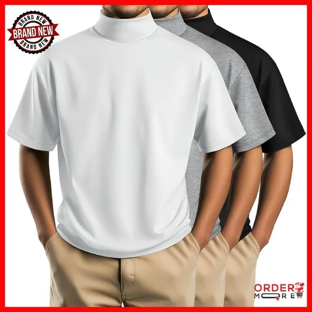 Men's Big Tall Turtleneck Shirt 3 Pack Cotton Mock Neck Undershirt